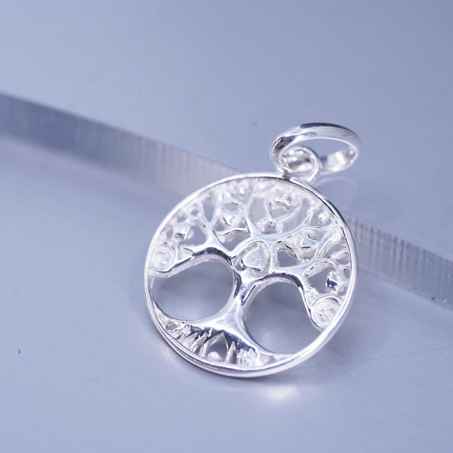 Vintage sterling 925 silver filigree tree pendant