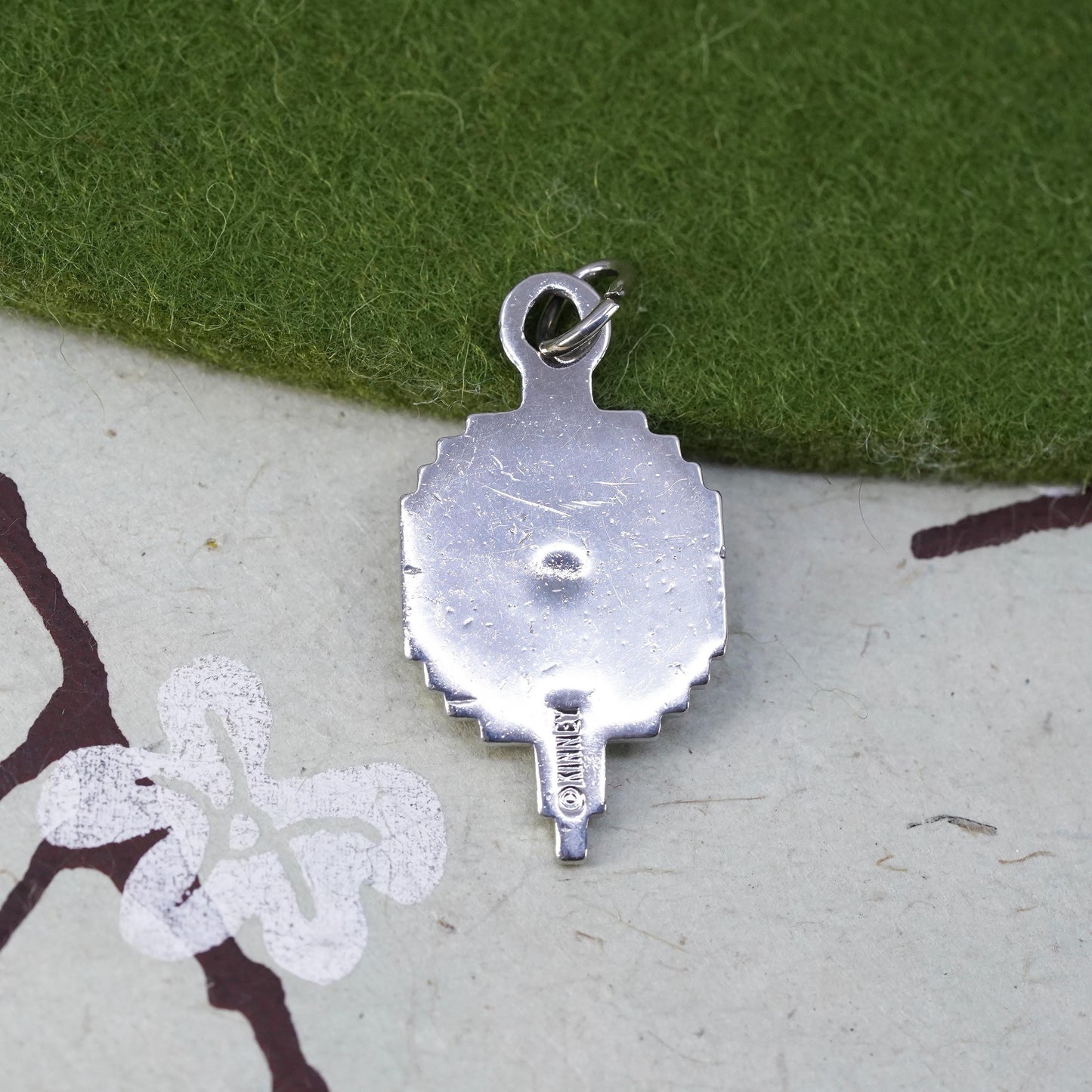 Vintage silver tone pendant, Lyons Township charm with enamel
