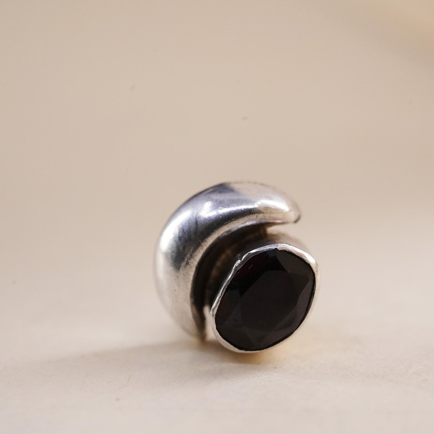 Vintage handmade single earring. Sterling 925 silver stud with garnet