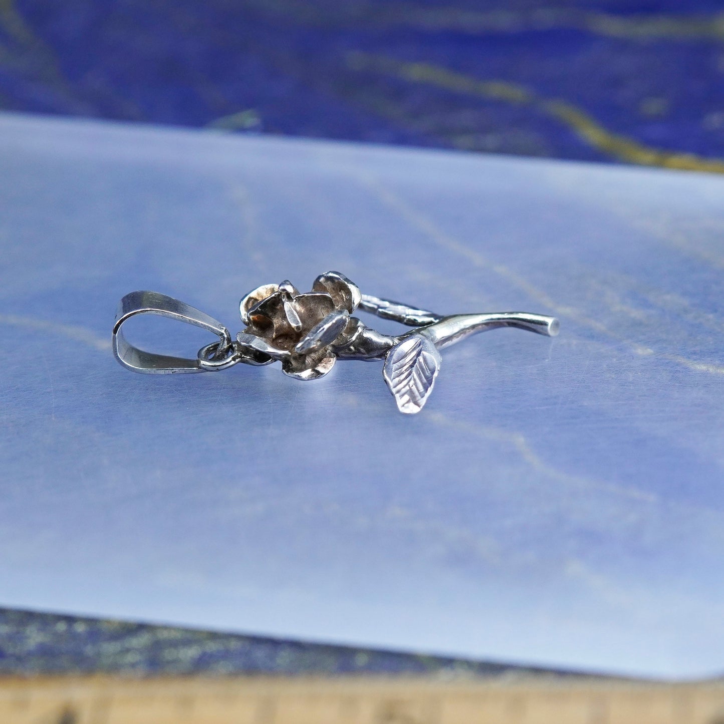 Vintage Sterling silver handmade pendant, 925 rose flower