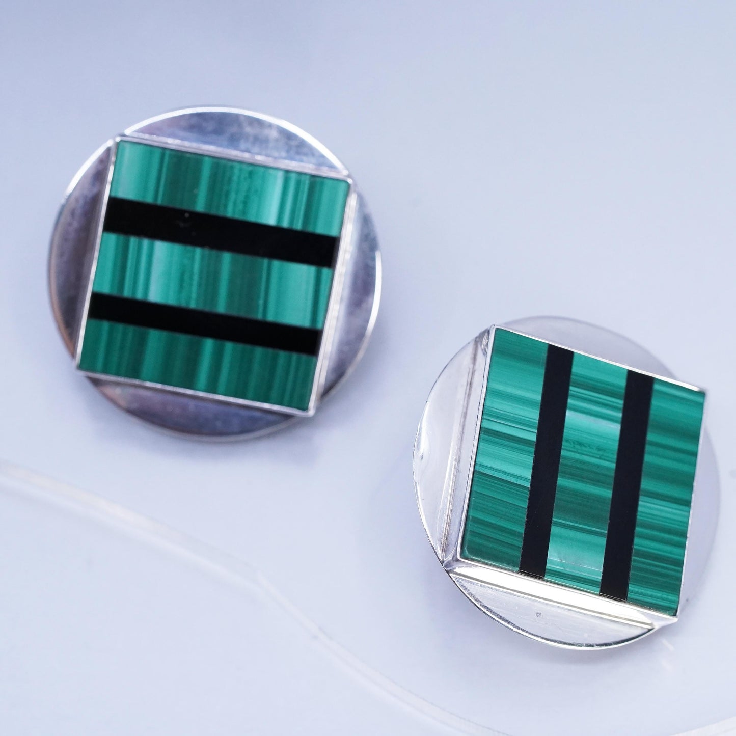 GFMW Great Falls Metal Works 925 Sterling Silver malachite onyx studs Earrings
