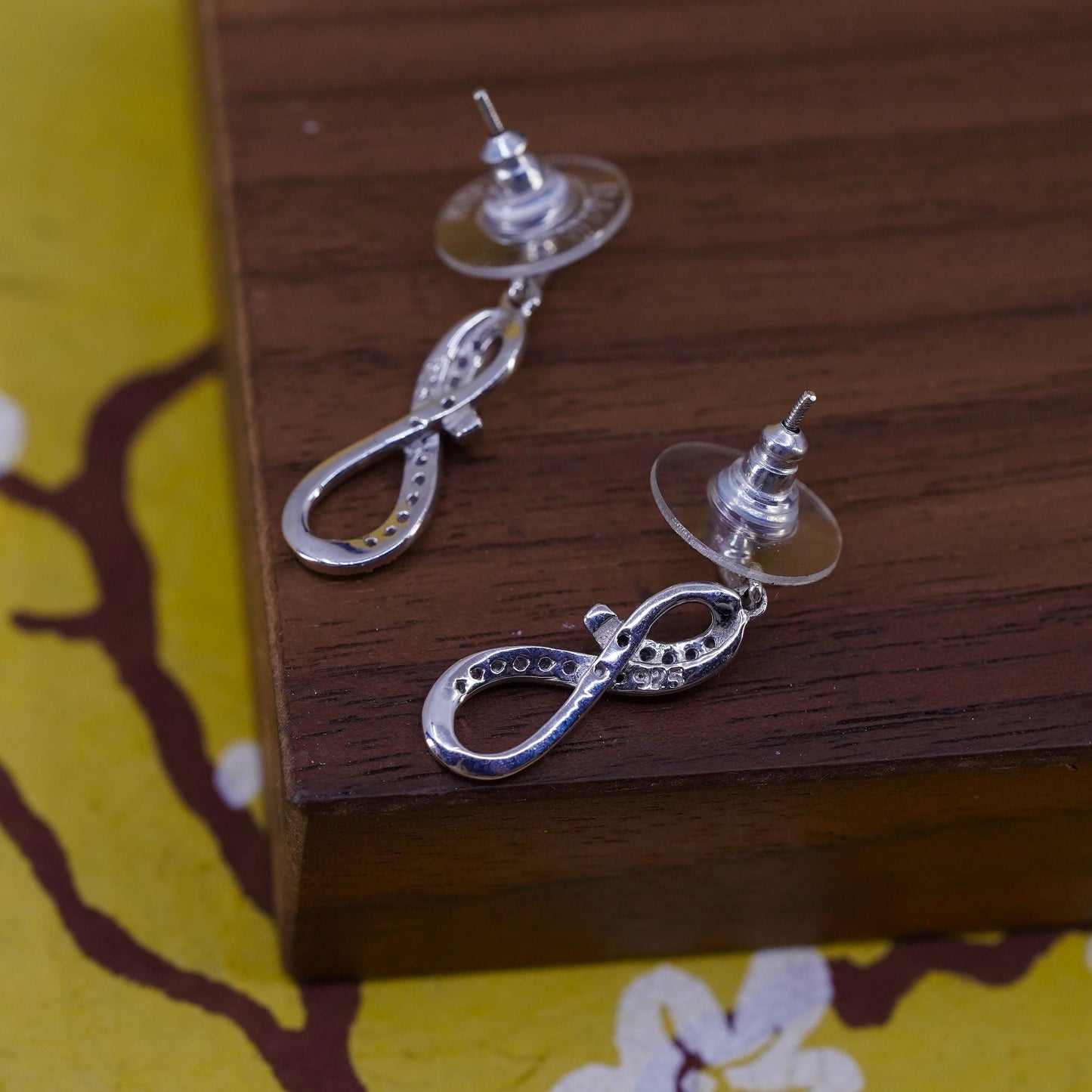 vintage Sterling silver earrings, 925 infinite loop with cluster diamonds