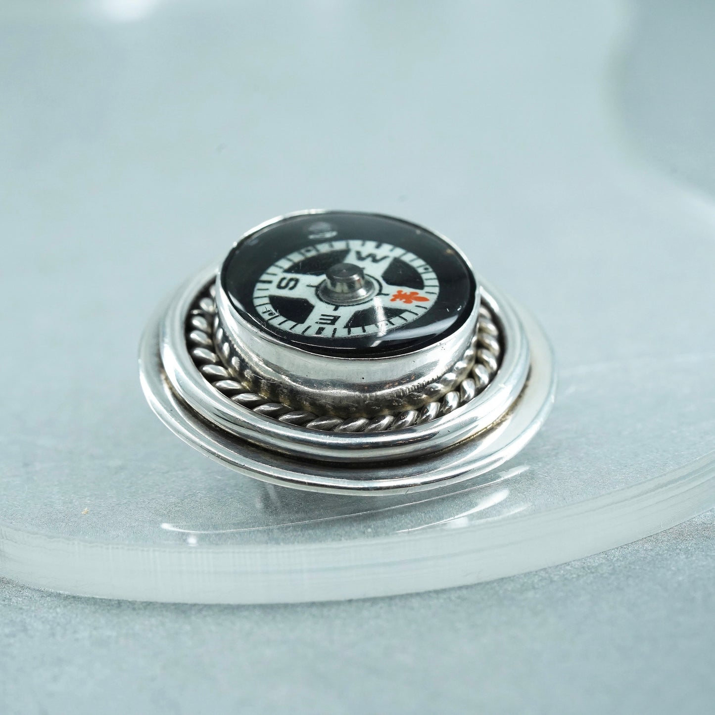 Vintage Mexican sterling 925 silver handmade compass pendant