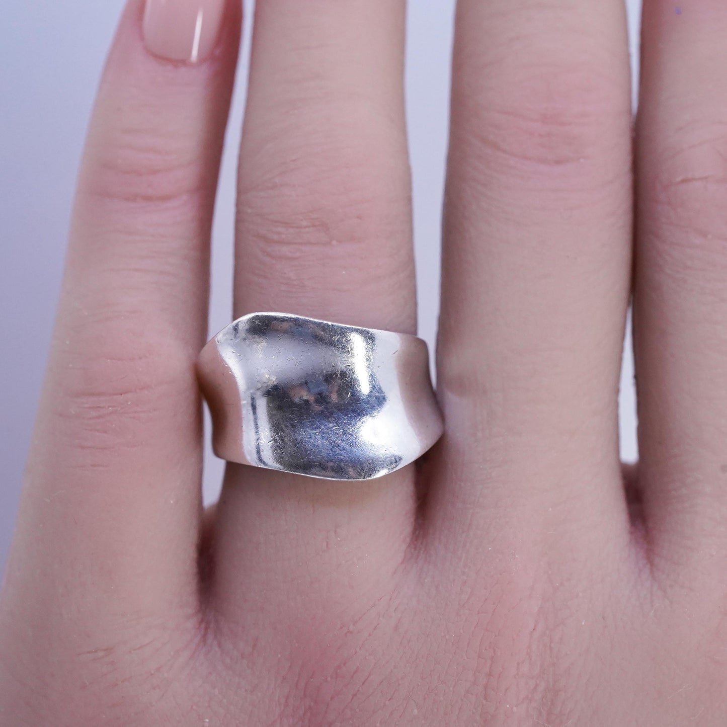 Size 8, vintage modern Sterling 925 silver handmade ring, wavy band