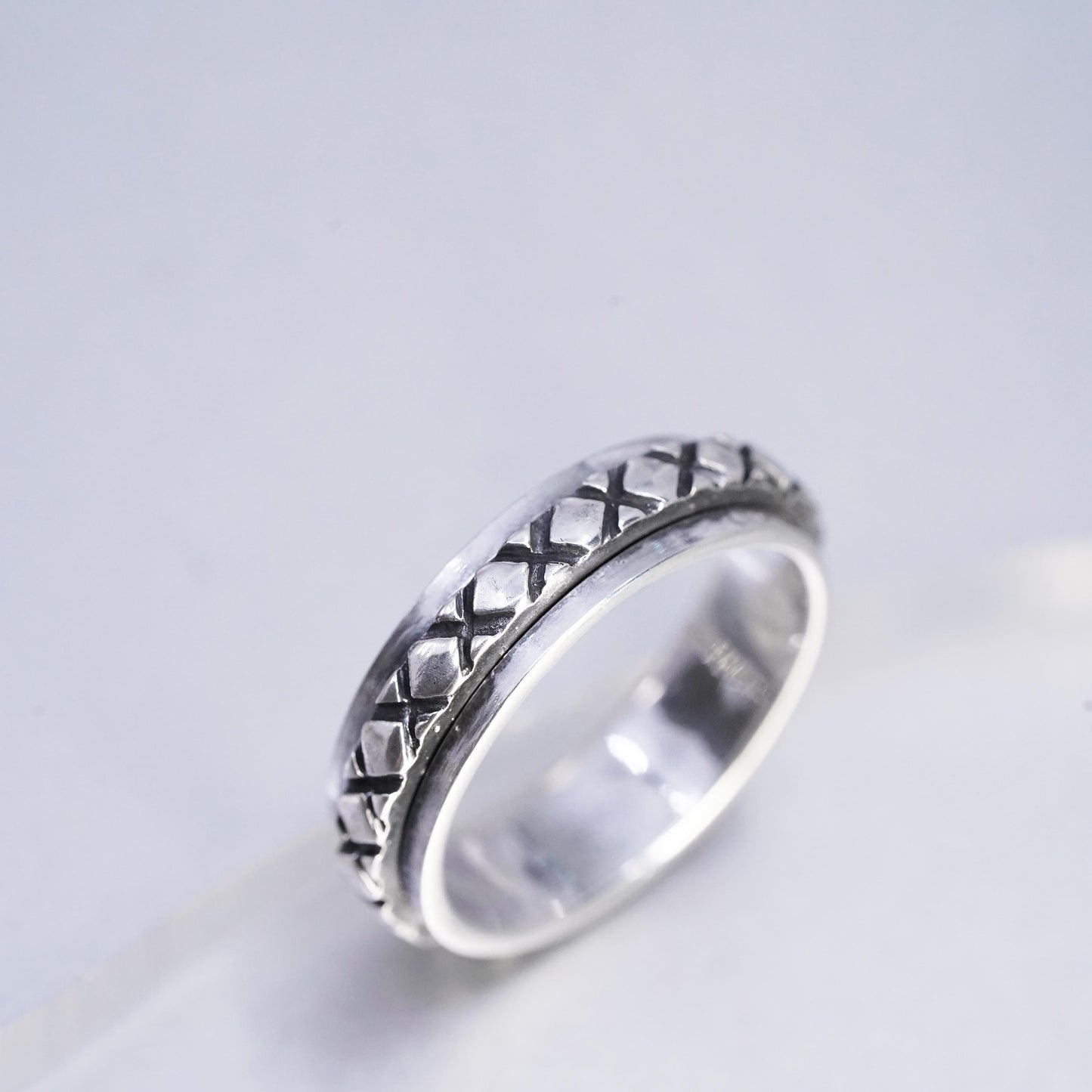sz 7.75, VTG southwestern Sterling 925 silver ring, braided woven spinner band