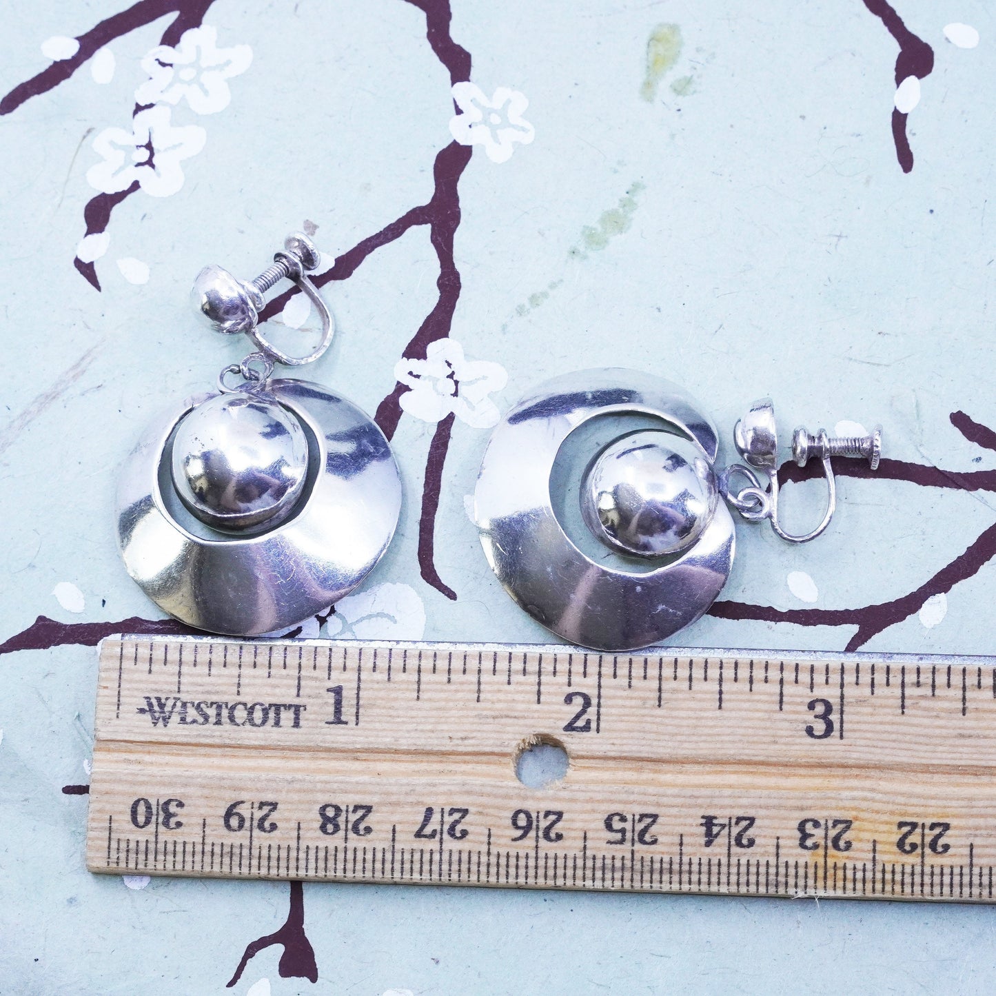 Vintage Sterling silver handmade earrings, 925 screw back circle bead earrings