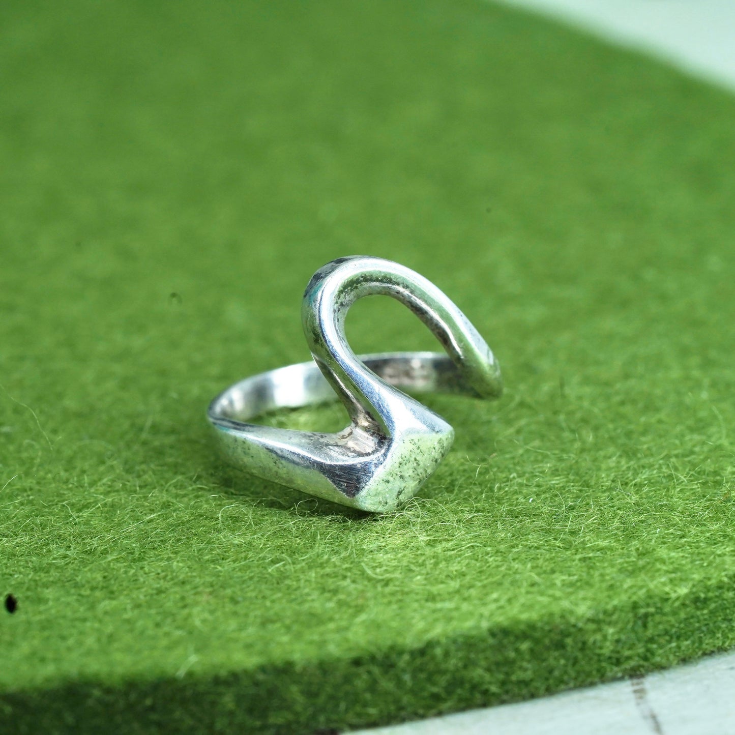 Size 5, sterling 925 silver handmade ring, wavy band, minimalist, modernist