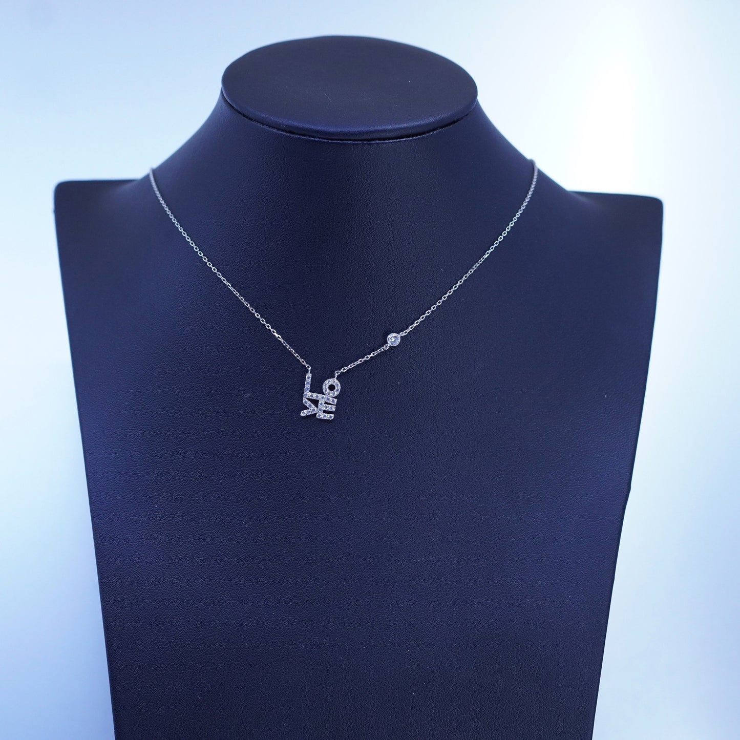 16+2”, Sterling 925 silver handmade circle pendant necklace love pendant and Cz