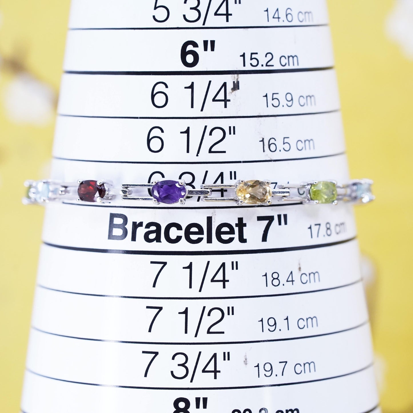 6.75”, Sterling silver tennis bracelet, 925 link amethyst topaz peridot citrine