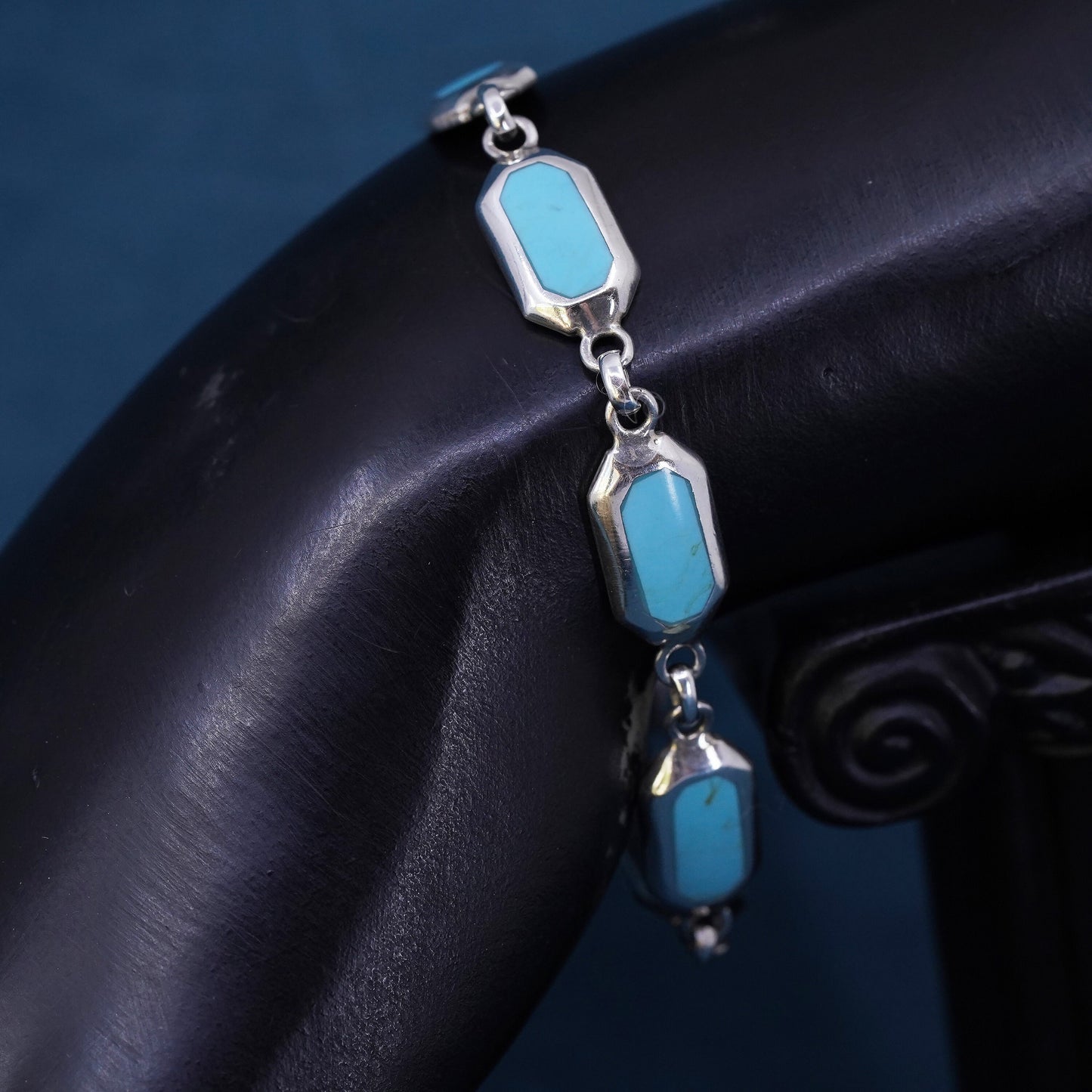 6.5”, vintage sterling 925 silver handmade bracelet w/ turquoise toggle closure