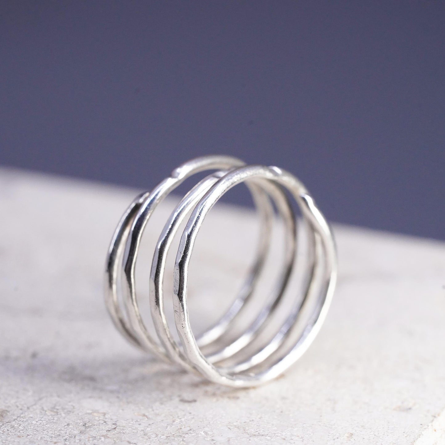 Size 5.5, vintage sterling silver ring, solid 925 silver wired wide band