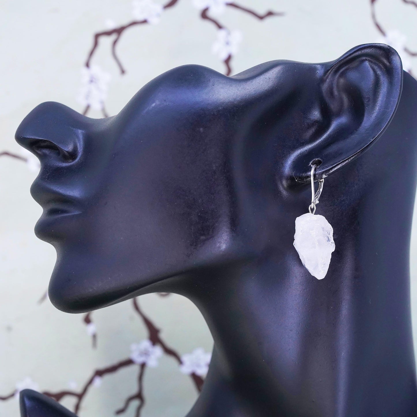 Vintage Sterling 925 silver handmade earrings with nugget pink quartz