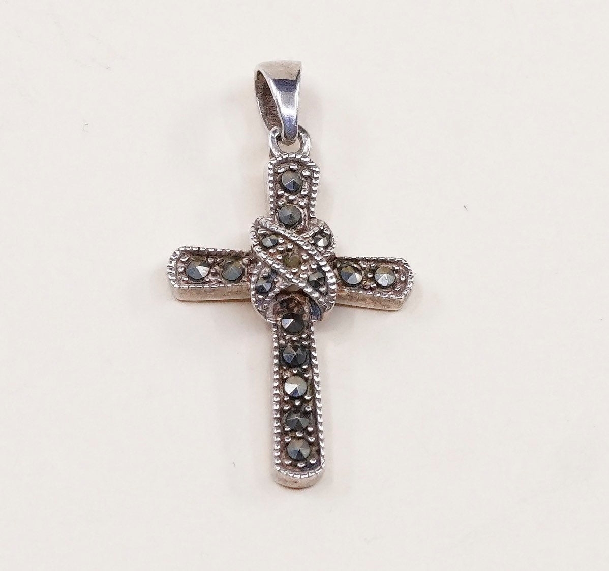 VTG PD handmade sterling silver cross, 925 silver with marcasite