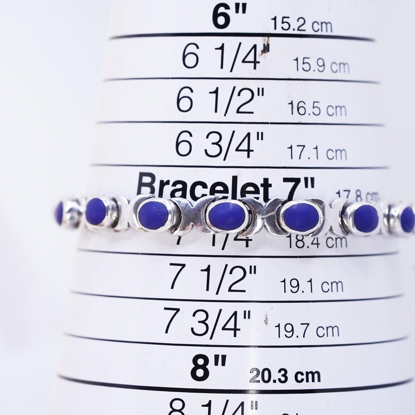 7", Vintage southwestern Sterling 925 silver tennis bracelet with blue onyx
