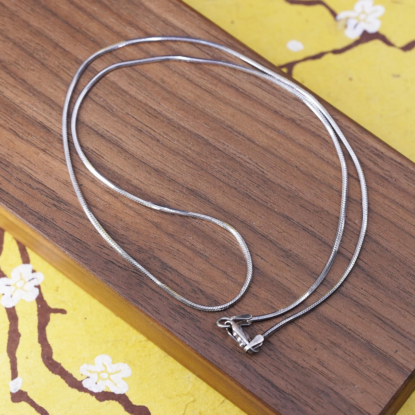 18" 1mm, vintage Sterling silver necklace, Italy 925 square snake chain