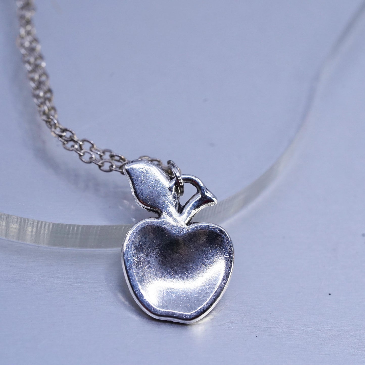 18", vintage Sterling 925 silver flatten circle chain necklace apple pendant