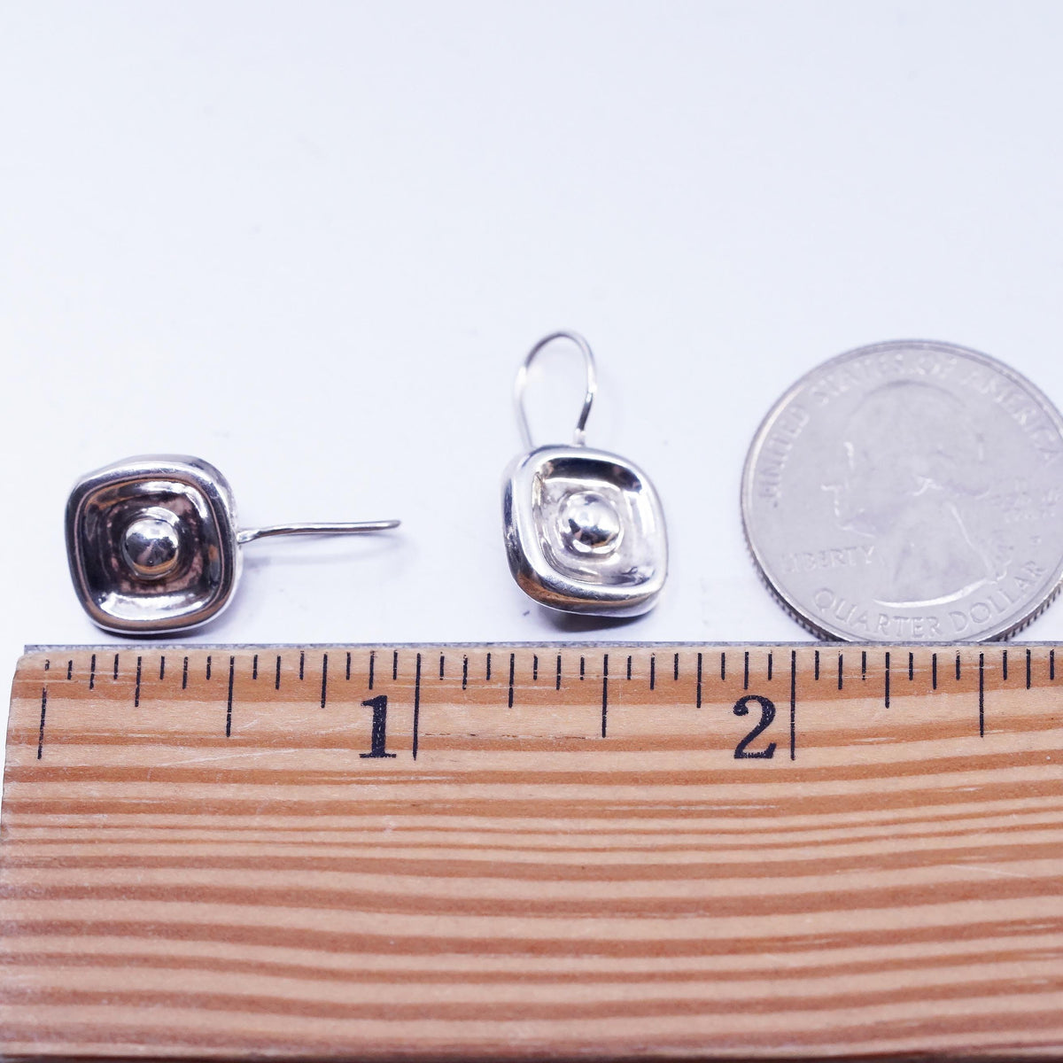 Vinatge southwestern Sterling silver handmade earrings, 925 bead square dangles
