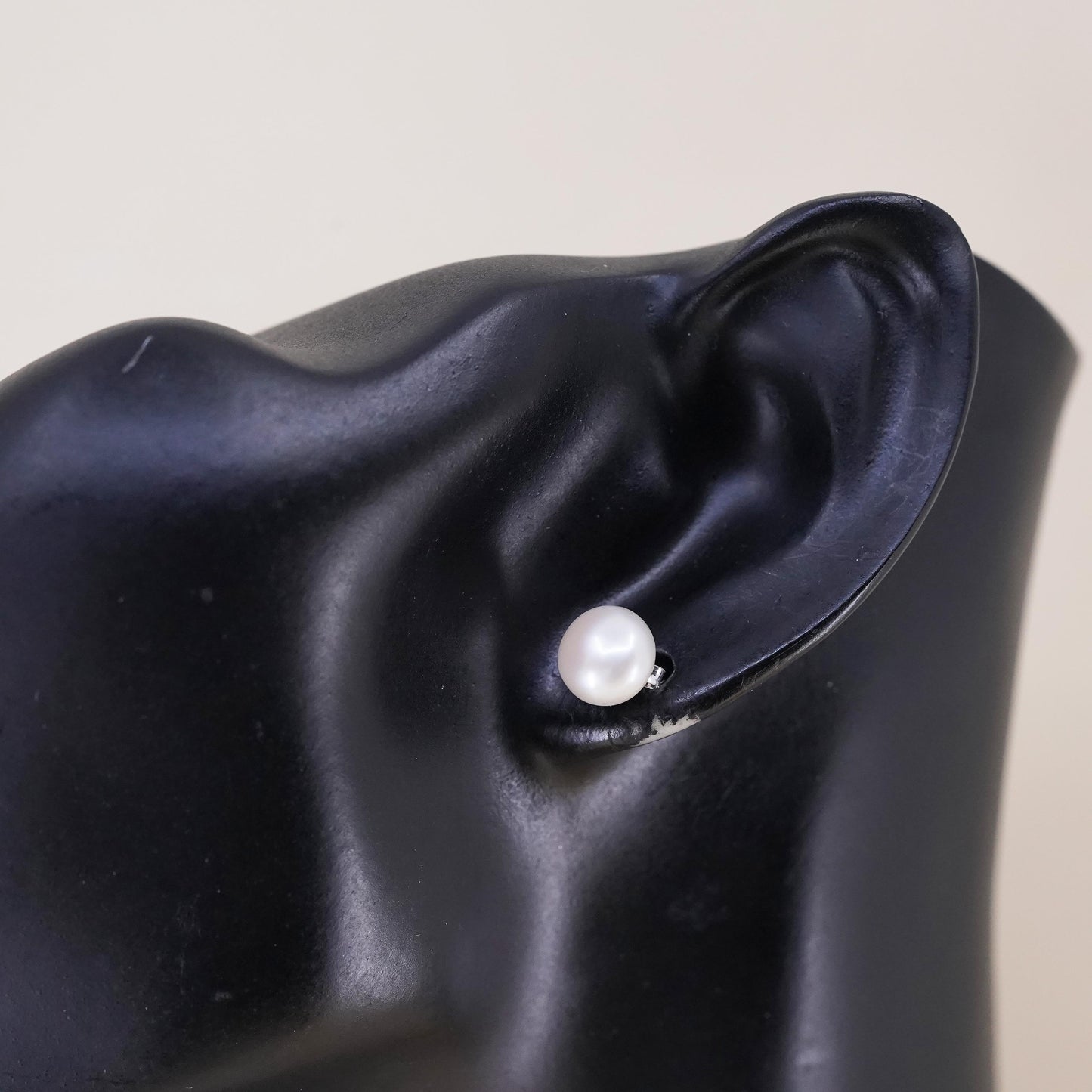 8mm, Vintage sterling silver handmade earrings, 925 studs with freshwater pearl