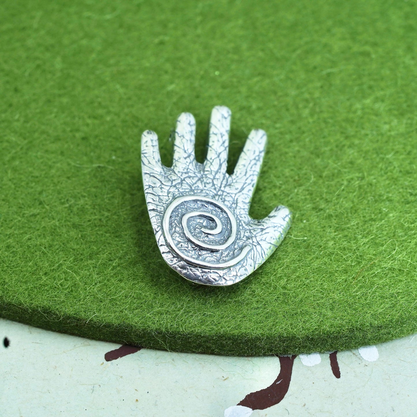 Sterling silver handmade brooch, 925 spiral hand healing and protection pendant