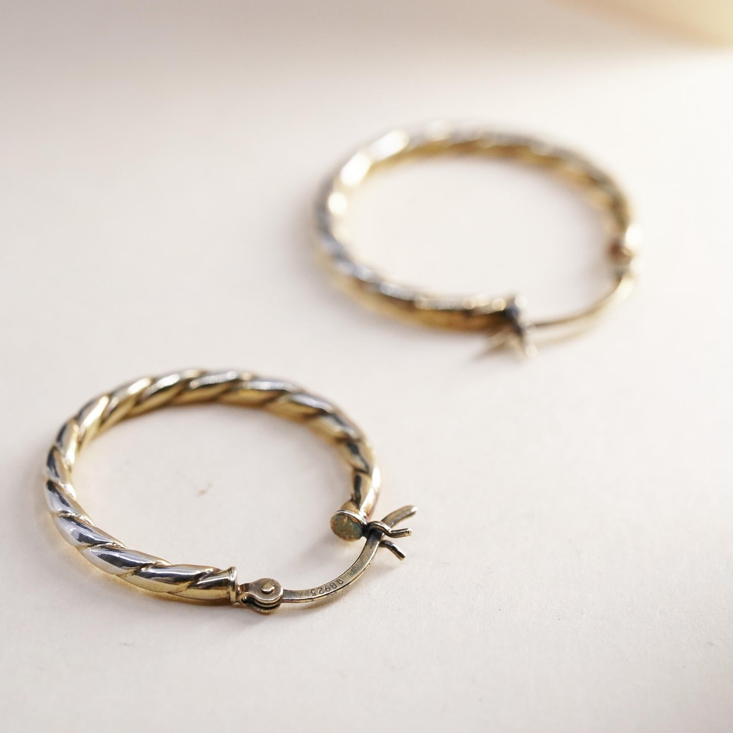 1", vintage vermeil gold over sterling silver loop earrings, 925 textured hoops