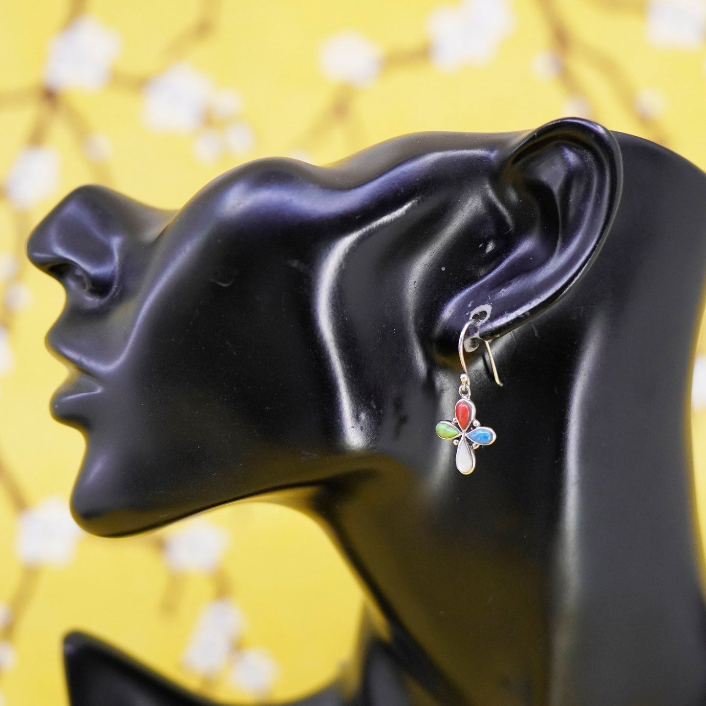 southwestern Sterling 925 silver handmade cross earrings with turquoise coral