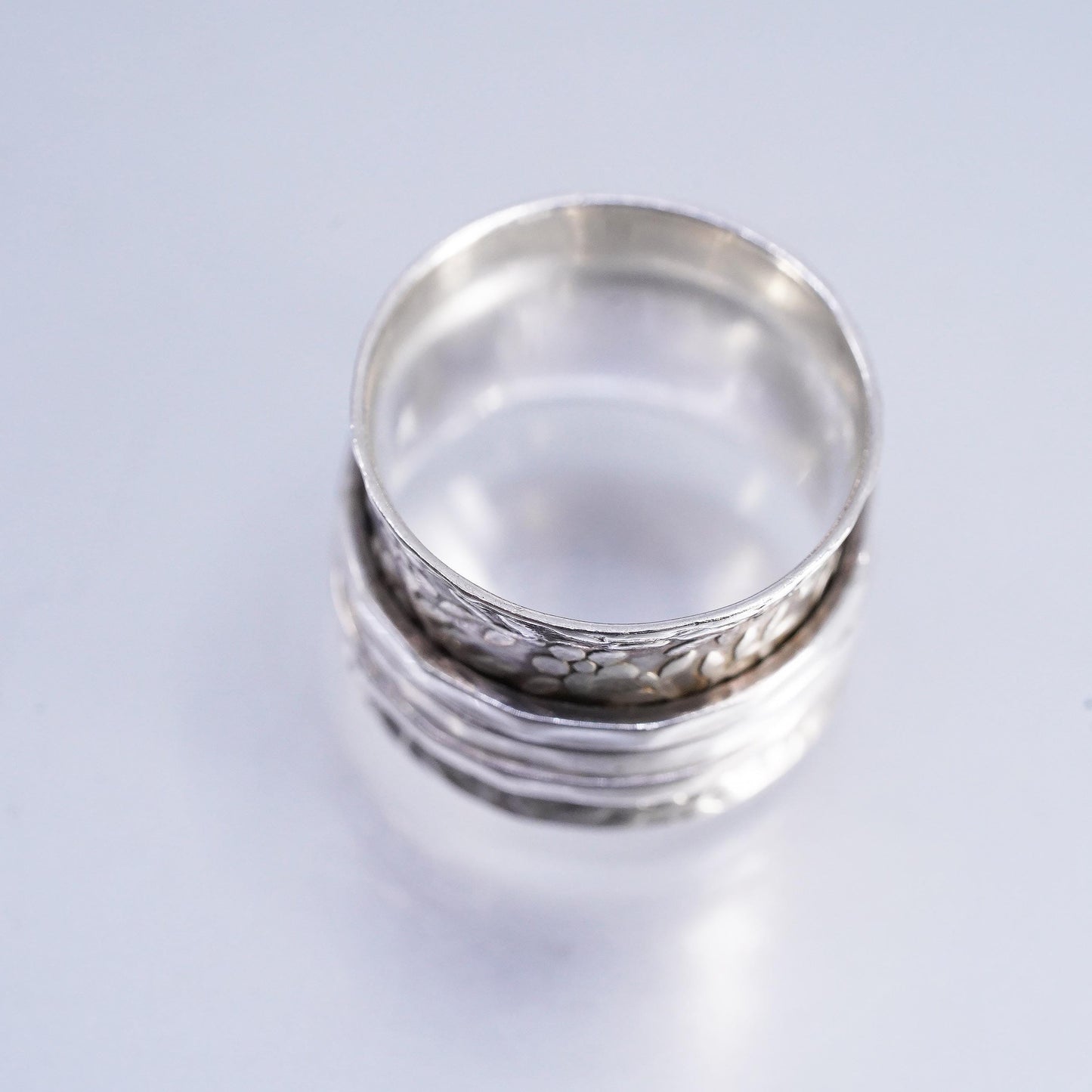 Size 7, 925 Sterling Silver Spinner Ring Wide Band Meditation Boho Swivel Band