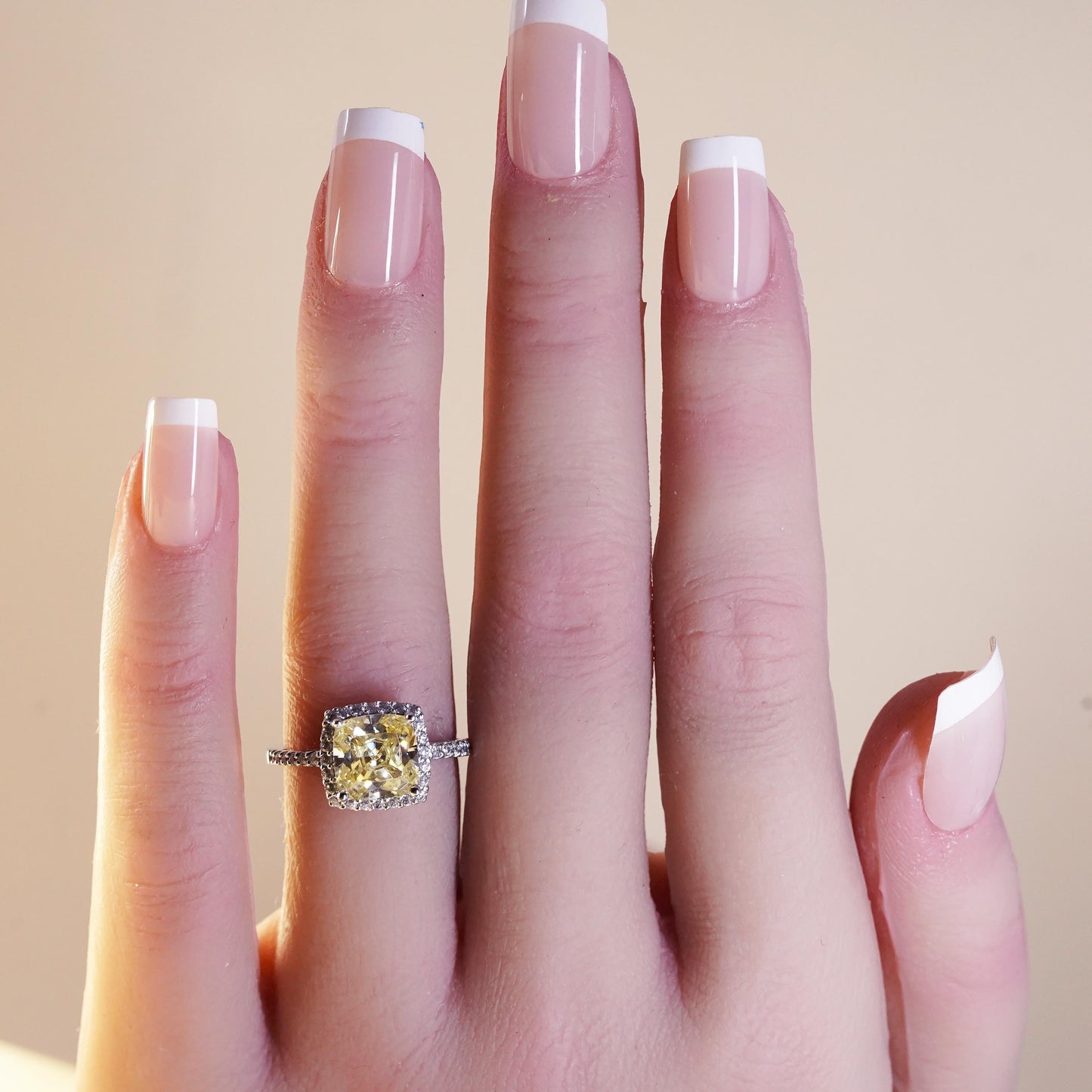 Size 6.5, vintage Sterling 925 silver ring with square citrine and cluster cz