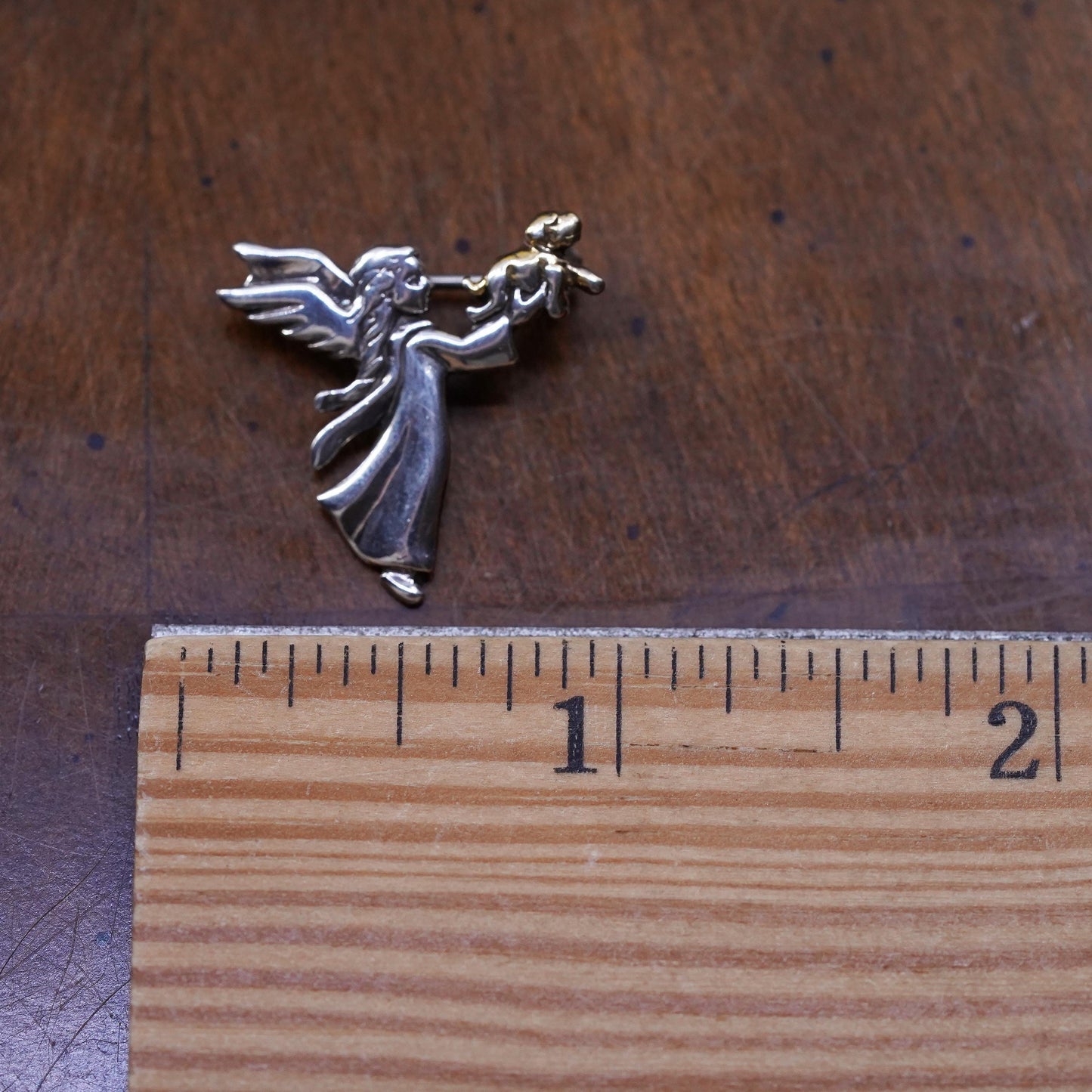 southwestern sterling 925 silver guardian angel brooch 14K yellow gold dog