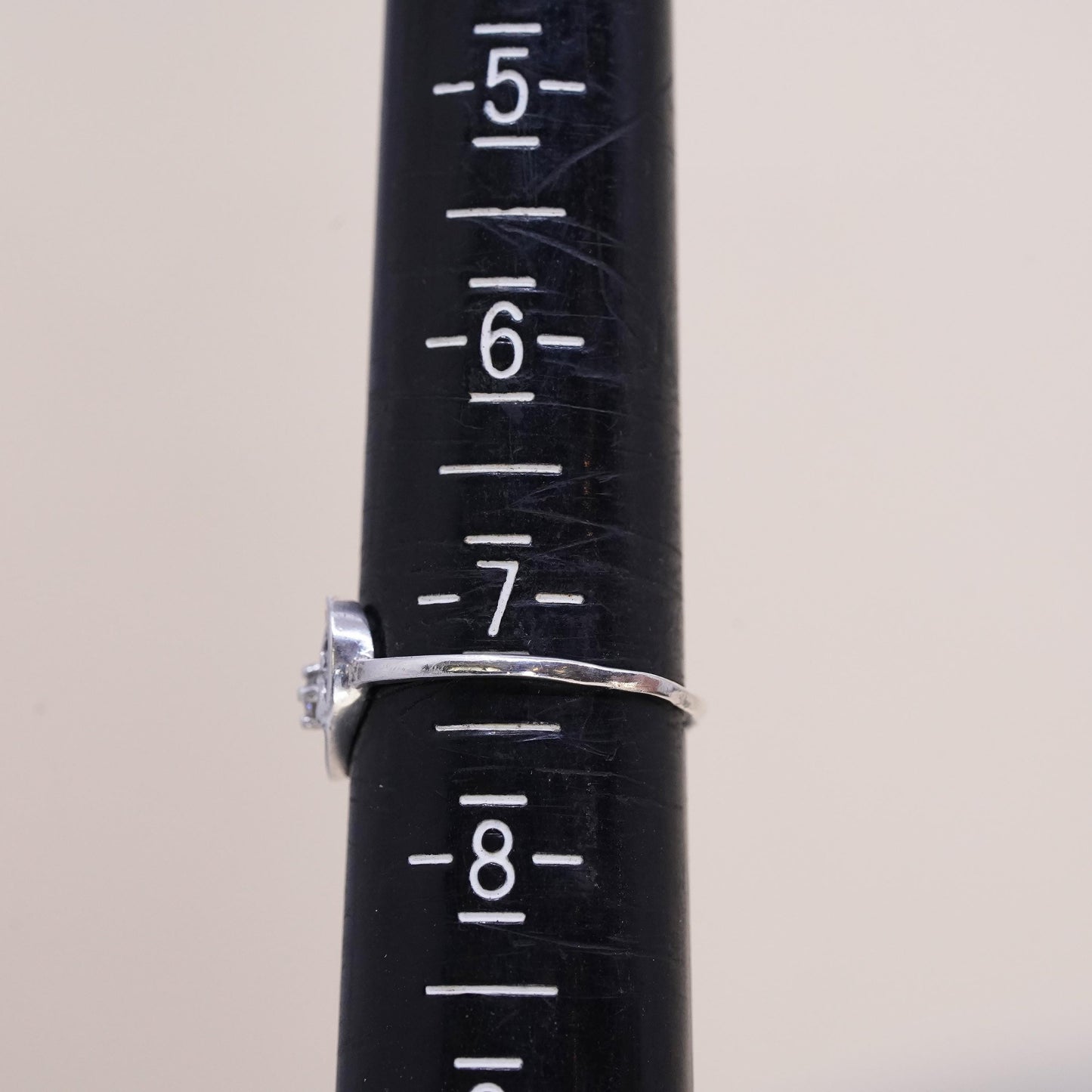 Size 7.25, Vintage sterling silver handmade ring, swirly heart ring with cz