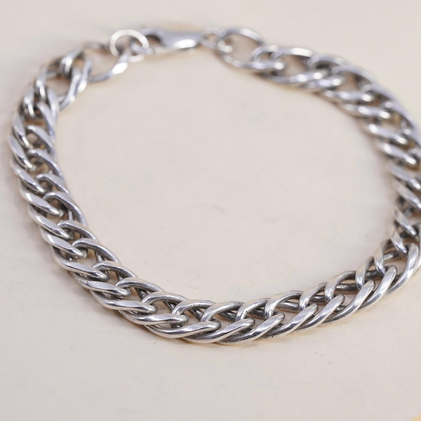 7.25" 8mm, Vintage sterling silver bracelet, 925 double curb chain