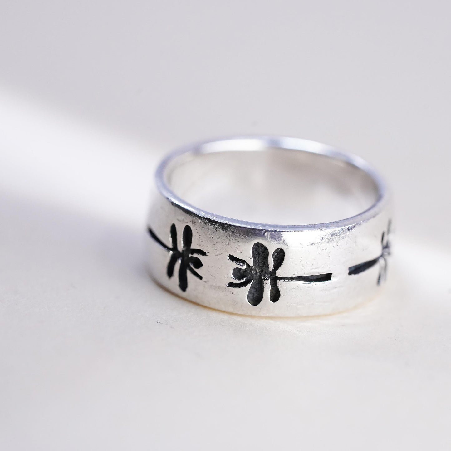 Size 6, vintage PSCL Sterling silver handmade ring, 925 dragonfly band