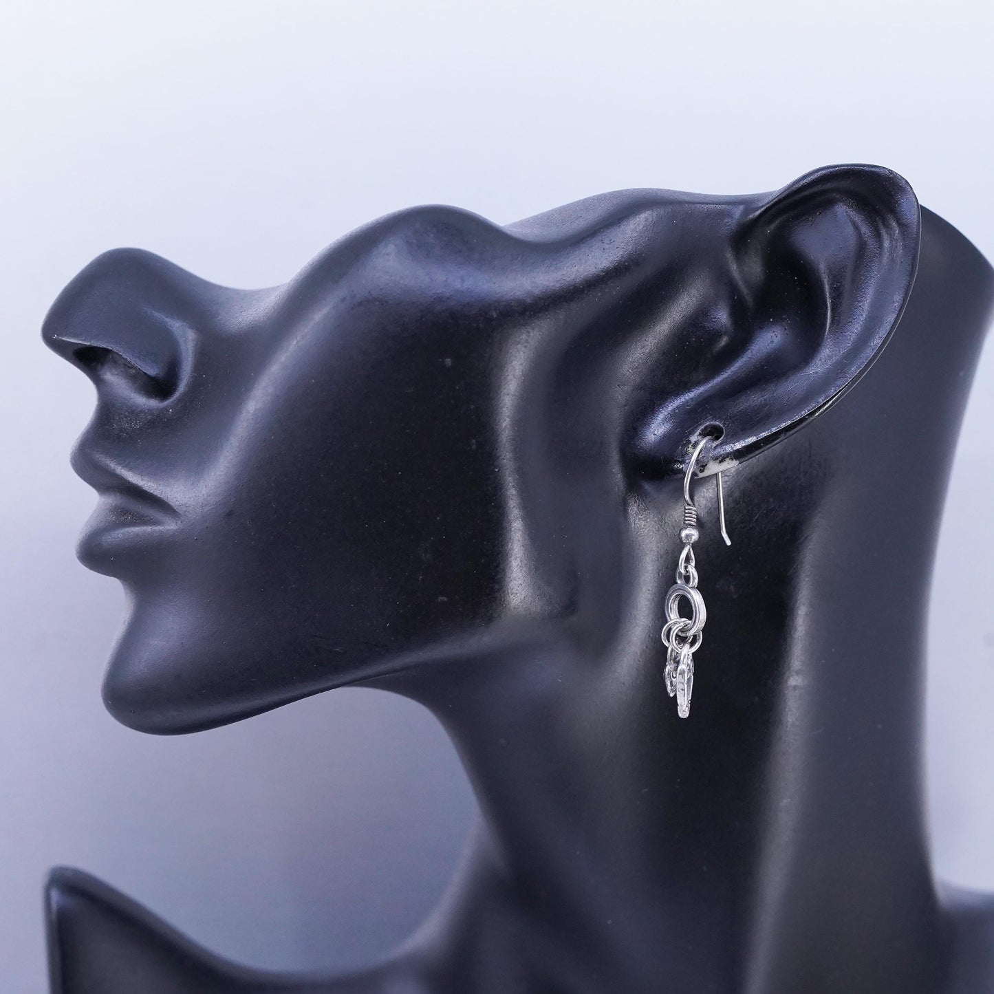 Vintage Sterling 925 silver handmade textured heart earrings