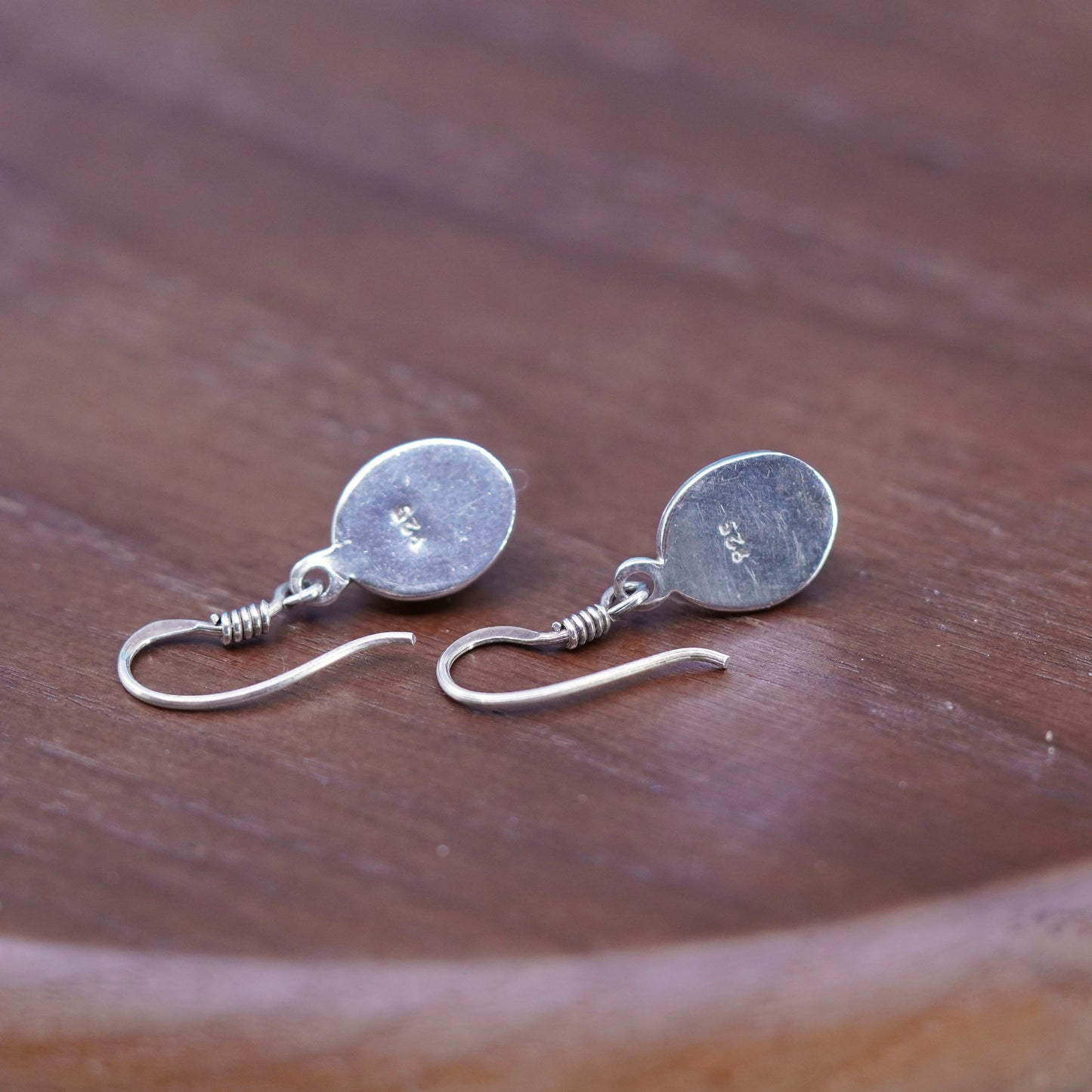 Vintage Sterling silver handmade earrings, 925 silver w/ oval shaped moonstone