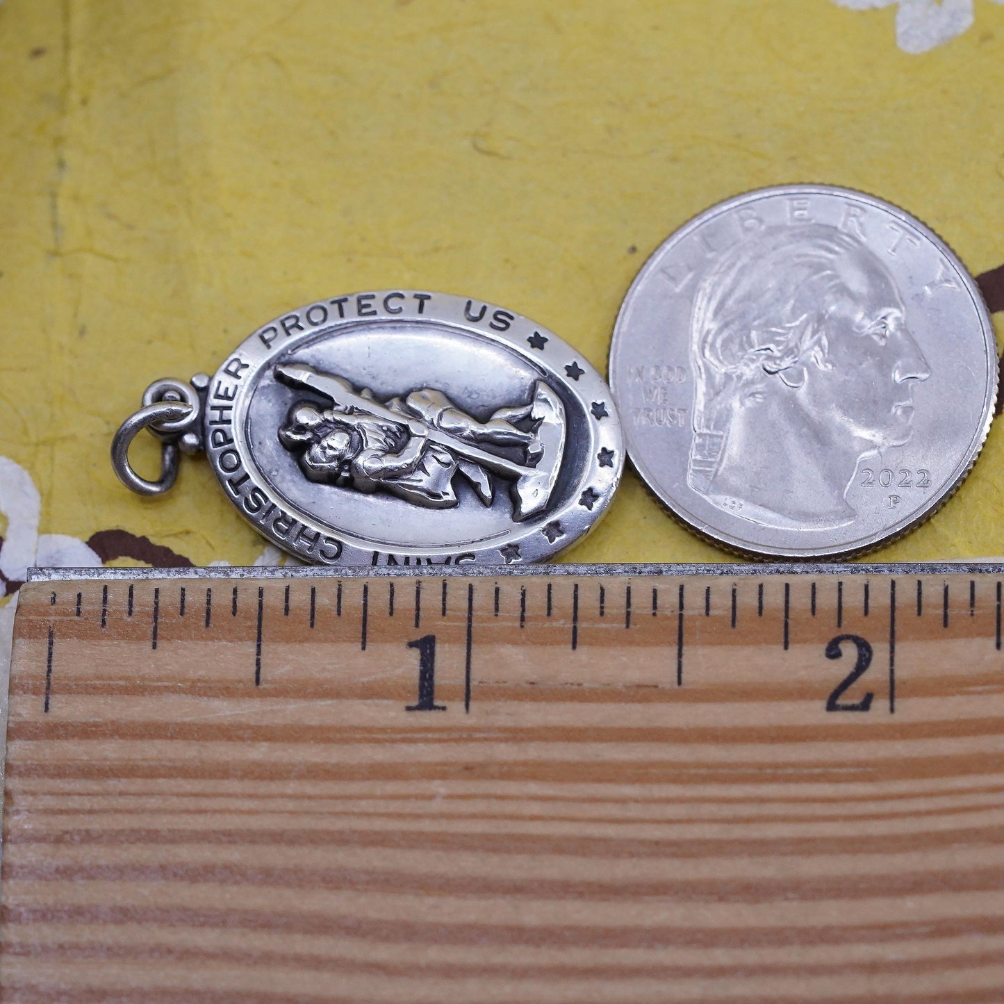 Vintage Sterling Silver 925 Saint Christopher Medal Pendant, Protect Us Charm