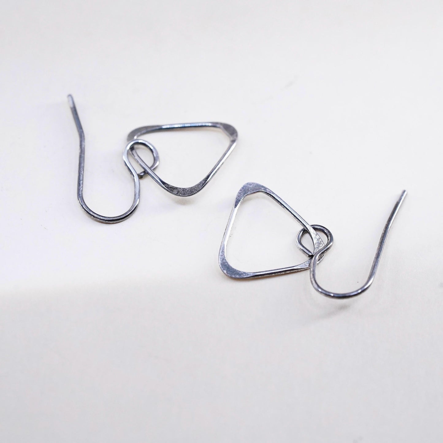Vintage Sterling silver handmade earrings, modern 925 triangular dangles