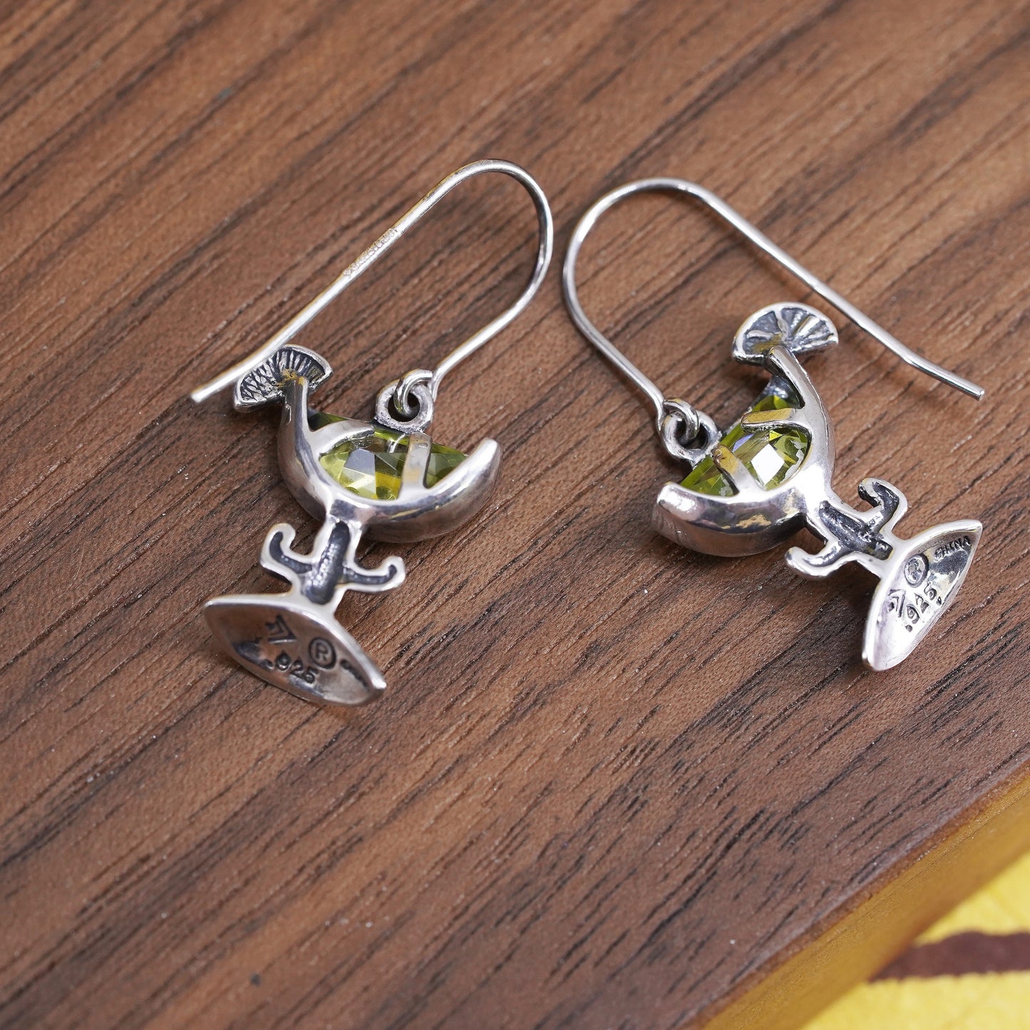 Silpada Sterling 925 silver earrings with martini glass and Green Cz