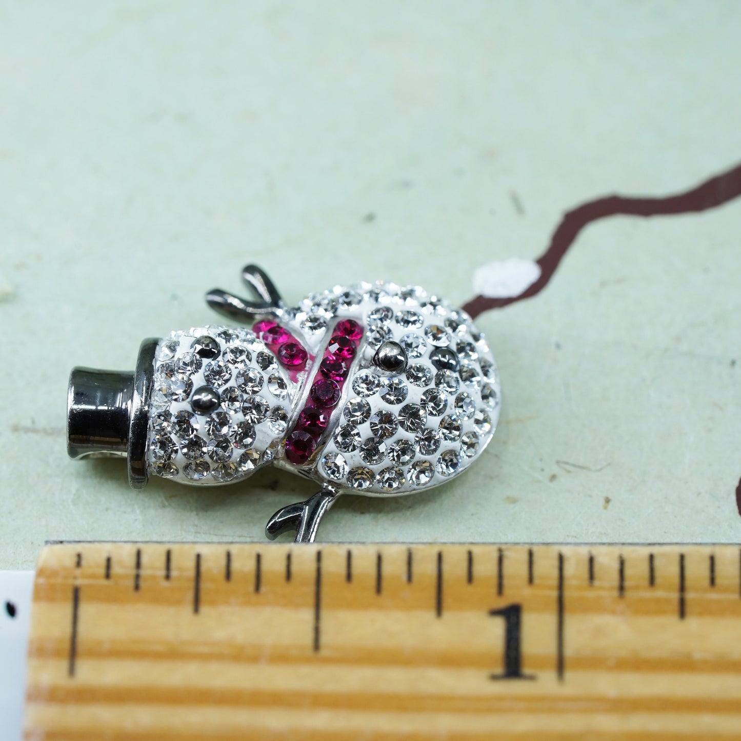 Vintage AU Sterling silver handmade pendant, 925 snowman with cluster crystal