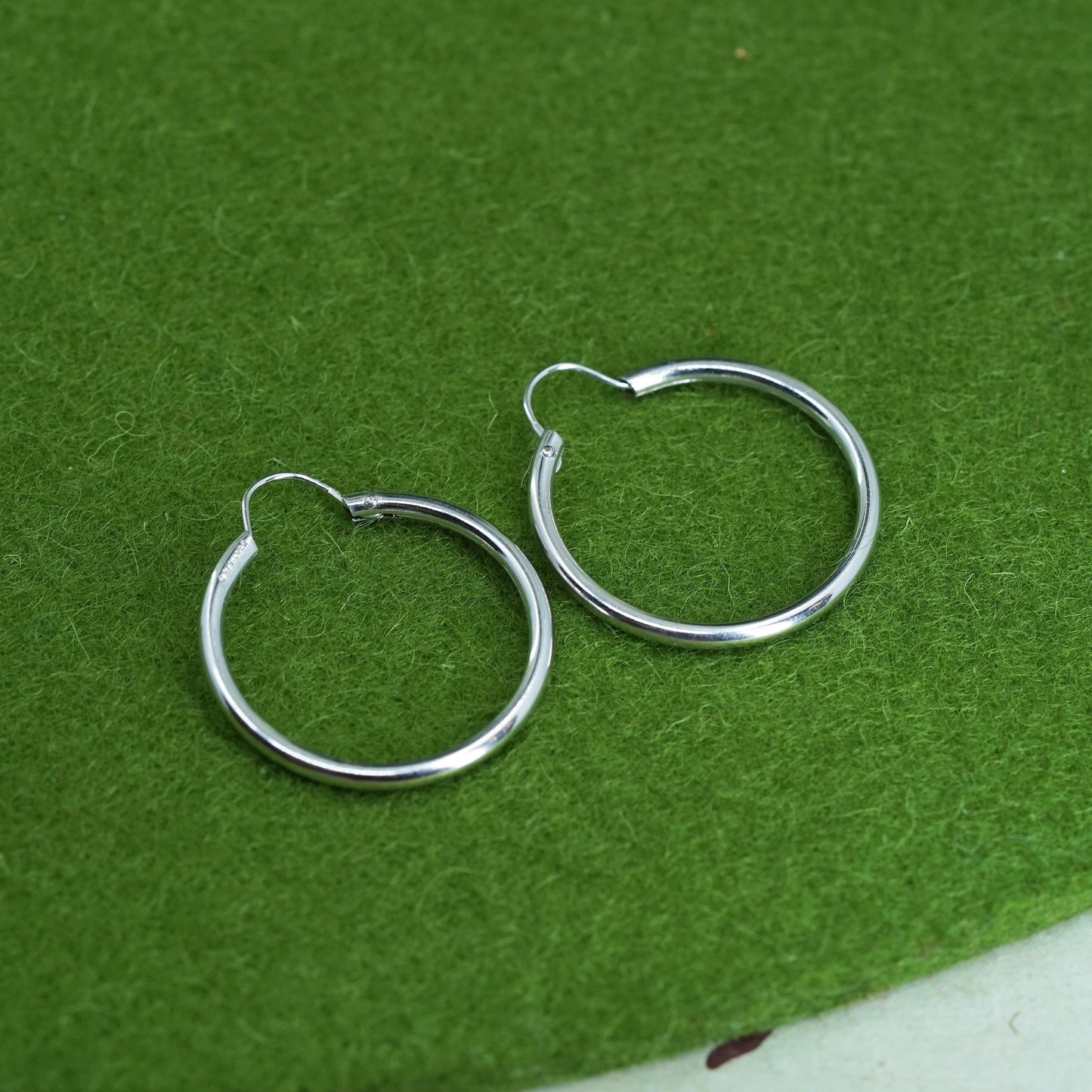 1” Vintage sterling 925 silver earrings, fashion minimalist primitive hoops