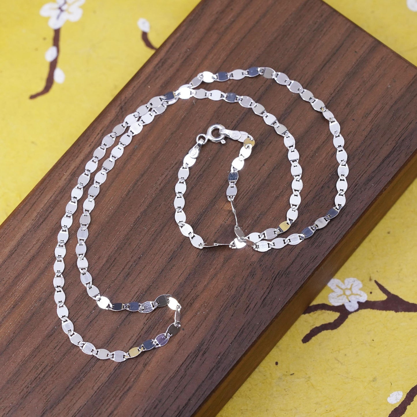 18", 3mm, vintage sterling silver flatten nugget chain, Italy 925 necklace