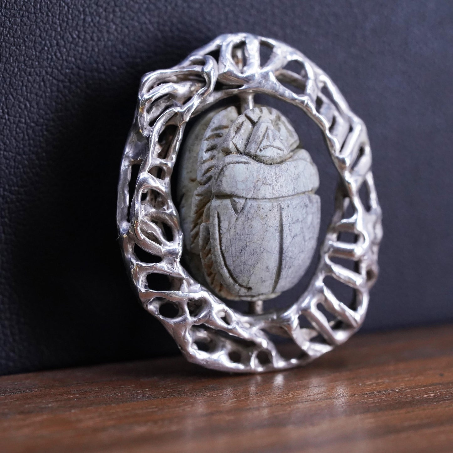 Sterling silver pendant, Egyptian filigree 925 charm turquoise Scarabs beetle