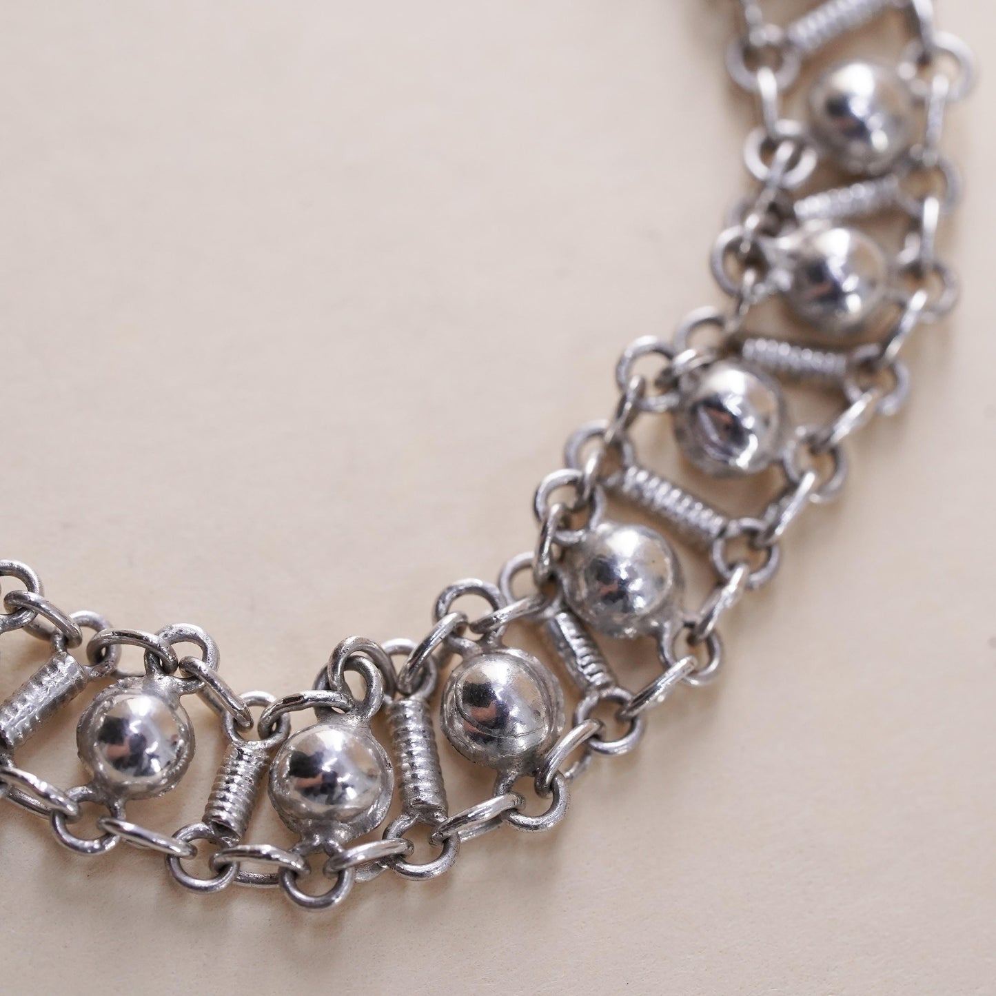 7.5”, Vintage sterling silver handmade bracelet, 925 snake chain with 3mm beads