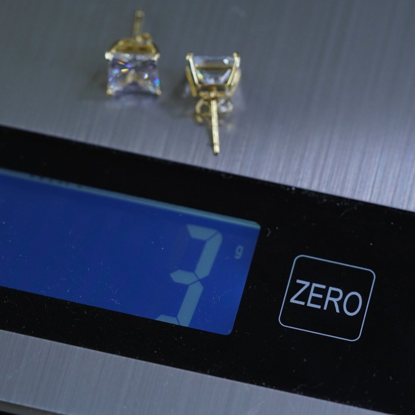 8mm, vermeil gold over sterling silver earrings, square 925 square studs CZ
