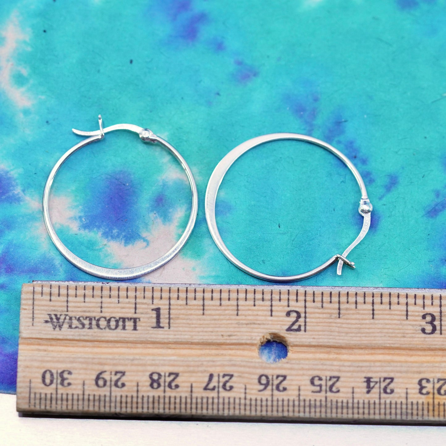 1.25”, vintage Sterling silver handmade earrings, 925 flatten hoops