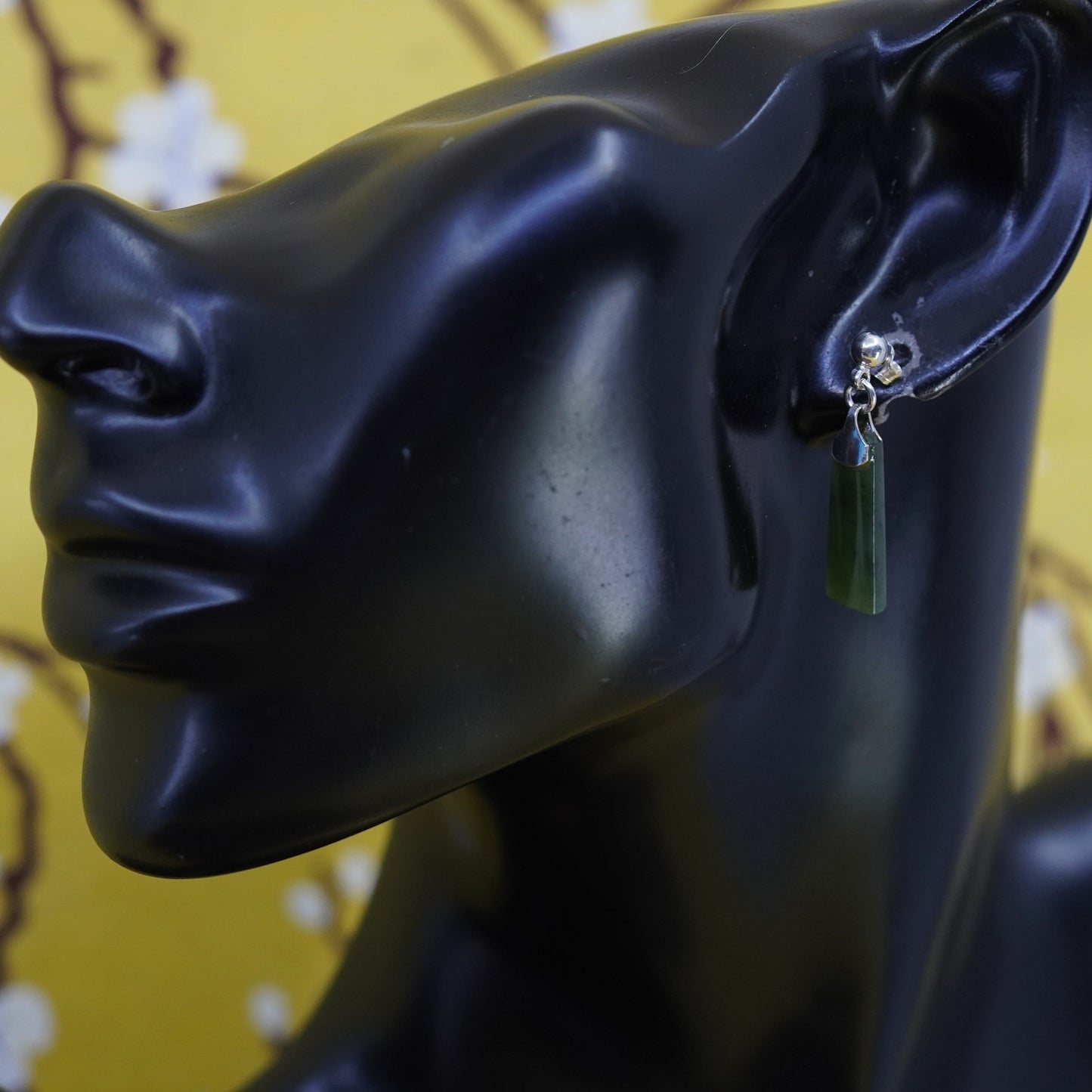Vintage Sterling 925 silver handmade earrings with jade drops