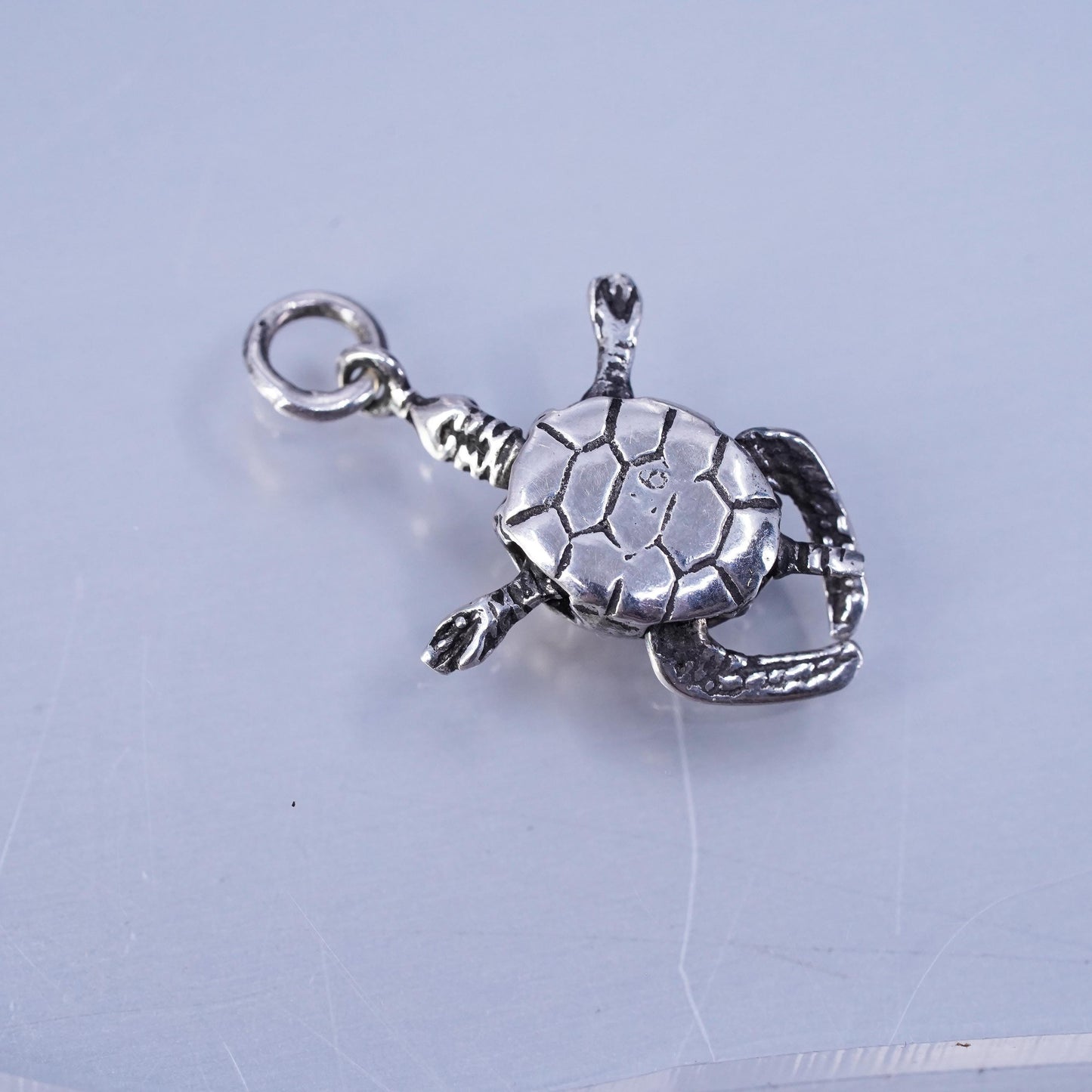 Vintage Sterling silver handmade 925 moving joints sea turtle charm pendant