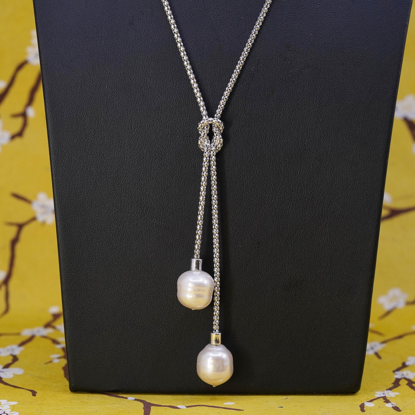 16+2", sterling silver necklace, 925 popcorn chain freshwater pearl pendant