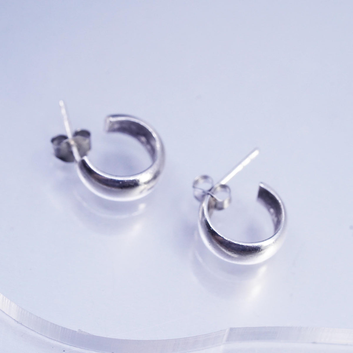 0.5", Vintage 925 Sterling Silver Handmade Hoop Earrings, 925 huggie studs