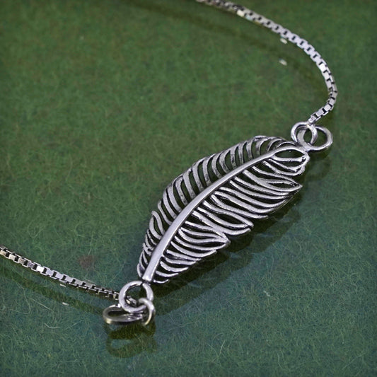 Size adjustable, sterling silver box chain, 925 bracelet with feather charm