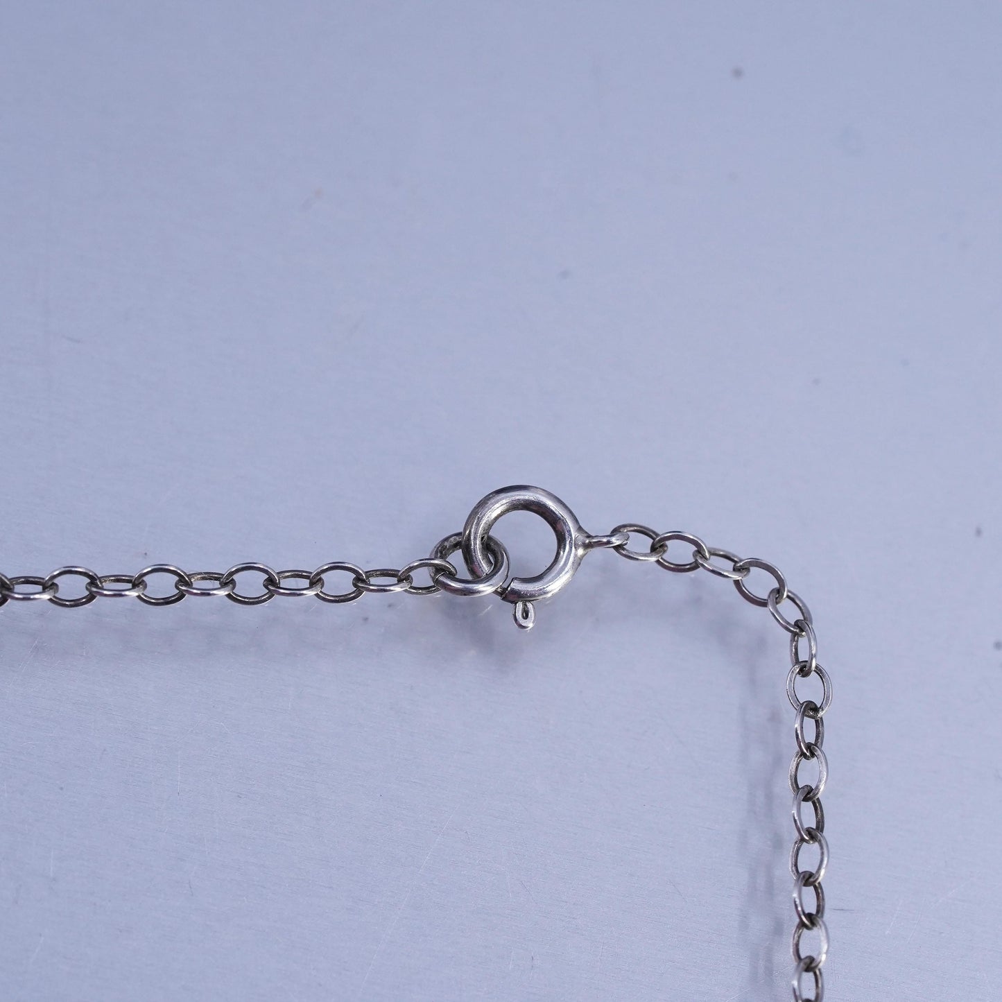 16+2", vintage Sterling 925 silver circle necklace pink quartz beads pendant
