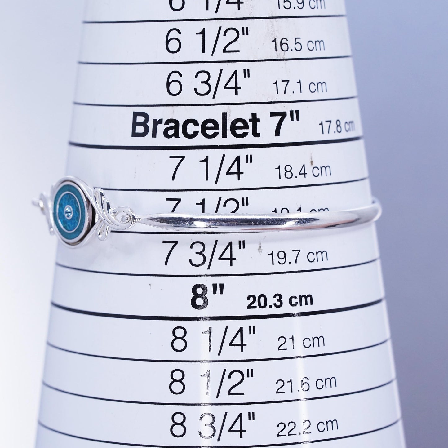 7.5”, Sterling 925 silver bracelet, hinged interchangeable bangle with enamel